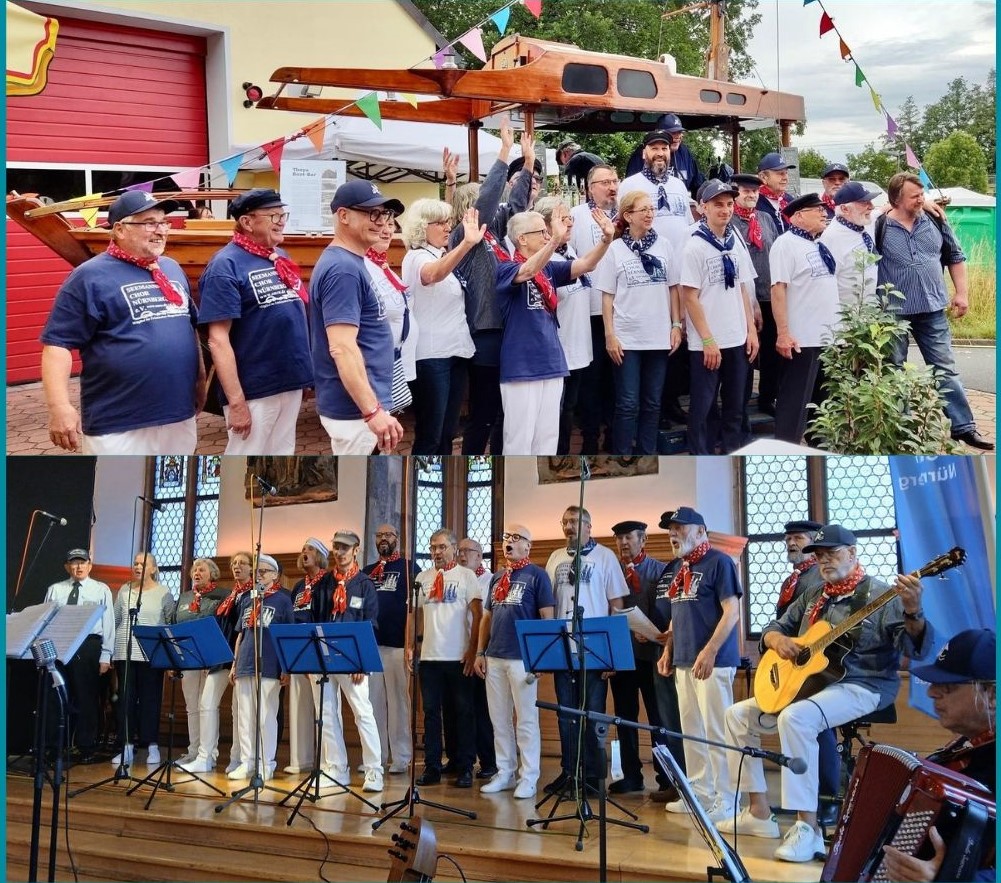 Ein Chor aus Männern und Frauen singt.