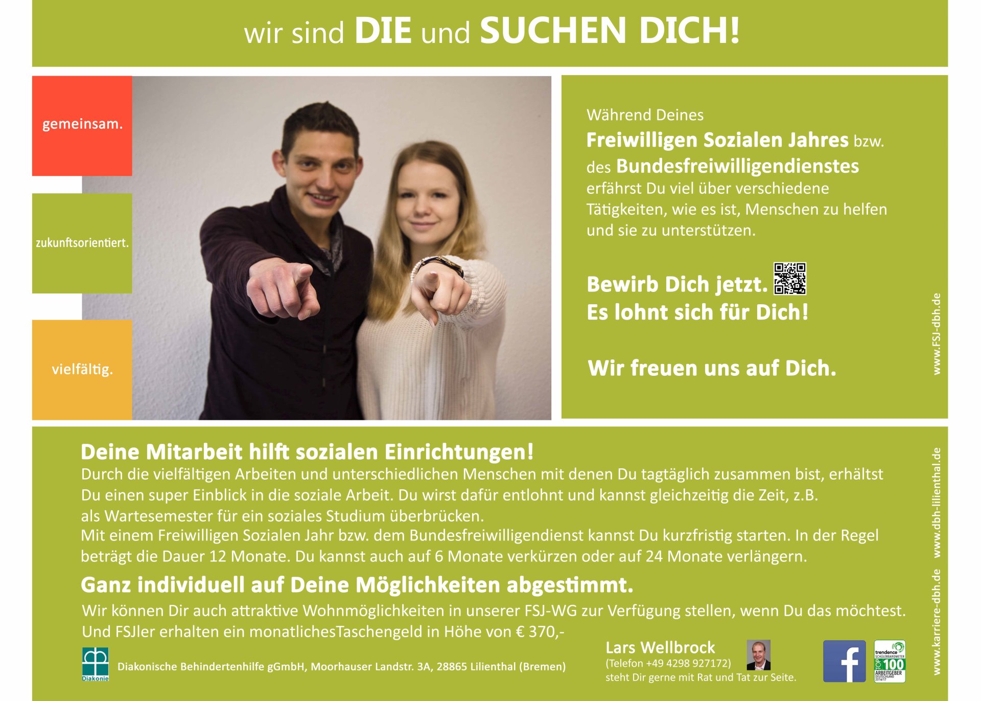 Eine Werbeanzeige mit jungen Menschen für das FSJ